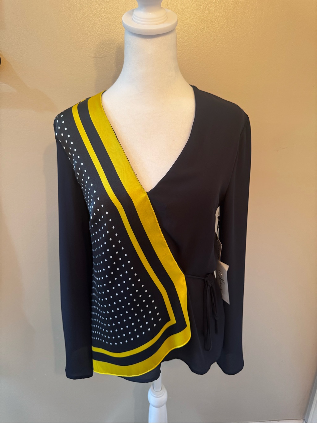 Nwt $188 Bailey 44 Mast Navy Blue White Polka Dot Tie Asymmetrical Top Small